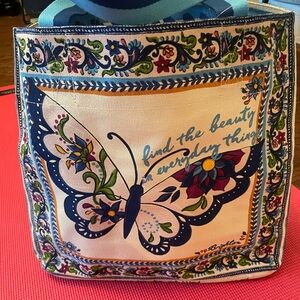 NWT Brighton Butterfly Garden Tote Blue Pink  Shoulder Bag